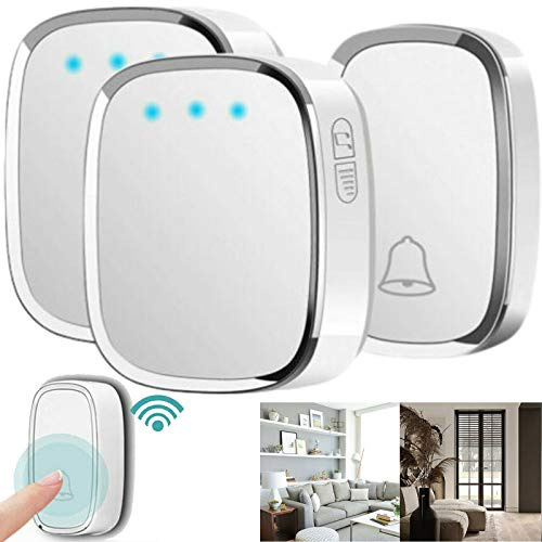 Wireless Doorbell, Wall Plug-in Wireless Door Chime 1000ft/300m Long Range Door Bell with 36 Chimes Ringstones & 4-Level Volume, Mini IP44 Waterproof with 2 Plug-in Receivers & 1 Push Button