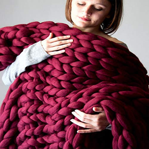 Gestrickte Strick Grobstrick Decke，Chunky Wolle Strickdecke Groß Grob Gestrickte Decke Yarn Grau Blanket Felldecke Dicke Kuscheldecke Plaid Wohndecke,Rosered-130 * 170