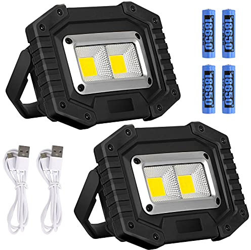 Lyneun Projecteur LED Rechargeable 30W 2000LM Lampe de Sécurité 3 Modes de Camping COB Lumière de Travail étanche de Batterie Floodlight de Camping pour la Pêche, Randonnée(2 pièces,noir)…
