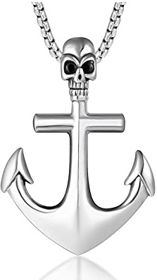 MINGDIAN Collier d'ancre de crâne de Style Marine pour Hommes Dominants, Pendentif en Acier au Titane et Crochet Lisse pour Hommes