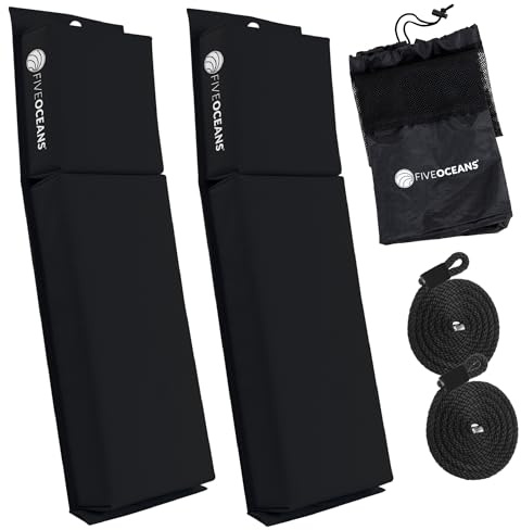 Five Oceans Contour Flat Boat Fender, Boat Fenders, Boat Bumpers for Docking, 2-Pack - 24-Inch, Black, with 3/8-Inch x 5-Foot Fender Line and Convenient Storage Bag, Waterproof PVC Fabric - FO4615