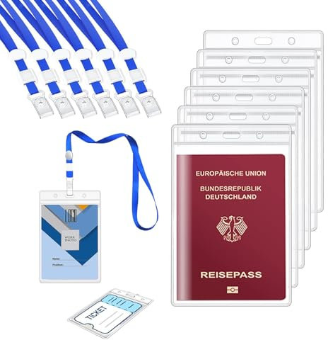AZWOOD A6 Ausweishalter, 6 Stück 11x16cm Wasserdicht Ausweishüllen mit Schlüsselband, Transparenter PVC ID Kartenhülle Vertikal mit Lanyards für Studenten Mitabeiter Business Ausstellung