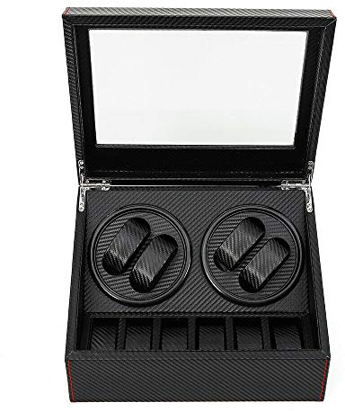 SHZICMY 4+6 Uhrenbeweger Watch Winder Carbon Fiber Automatisch Beweger Uhrendreher Kaste + Stromkabel