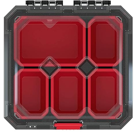 Kistenberg Sortimentskasten Kleinteilemagazin Sortierbox Sortierkasten Sortimentskoffer Kleinteile Organiser mit herausnehmbaren Einsatz Boxen, transparenter Deckel, Gummiecken, 280 x 280 x 110 mm