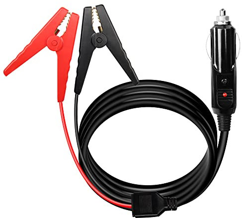 PNGKNYOCN Alligator Clamp to Cigarette Lighter Cable,14AWG 12V Cigarette Lighter Male to Battery Clips Adapter Extension Cord with 15A Fuse (6FT)