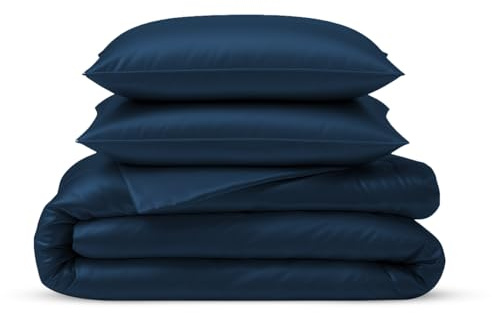 LINENWALAS Navy Blue King Duvet Cover 3Pc Set Organic Bamboo Bedding Set Anti Allergy Comforter Cover Set 226x220 cm Soft, Cooling, Luxury Bamboo Bedding King Size Quilt Cover (Navy Blue)