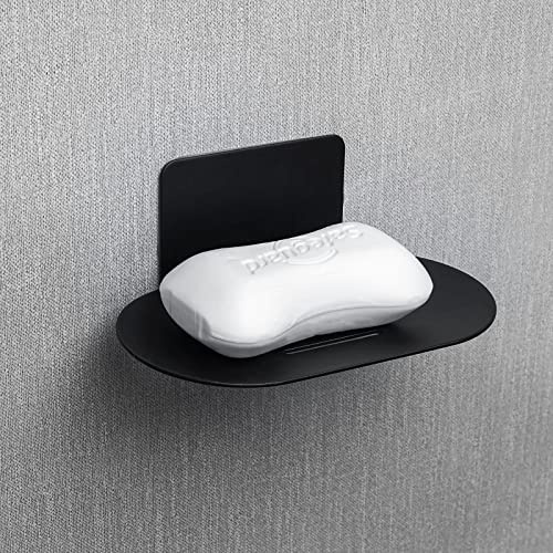 Stainless Steel Soap Tray, 3 Slot Self-Adhesive Wall Mounted Shower Soap Stand (Black)