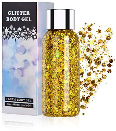 URAQT Gel cosmétique holographique à grosses paillettes Sirène pour le visage et le corps, lotion scintillante pour les yeux, les cheveux, le maquillage des ongles et les loisirs