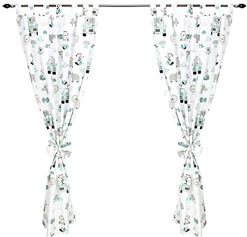 TupTam Kinderzimmer Vorhänge Baby Gardinen mit Schleifen 2er Set, Farbe: Zoo Grün, Größe: ca. 155x95 cm