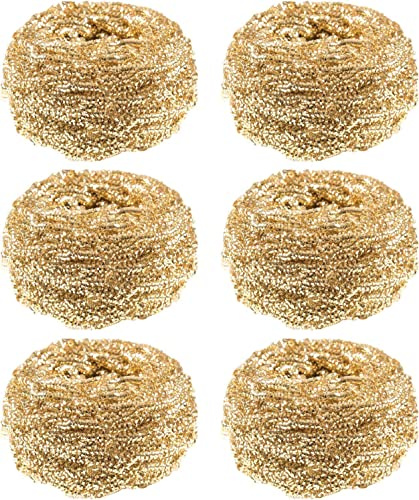 HUFFA Confezione da 6 pagliette Dorate in Acciaio Inossidabile, in Lana d'Acciaio, utilizzate for Piatti, pentole, padelle, forni e sgrassatura Meccanica Facile for Una Pulizia Dura della Cucina