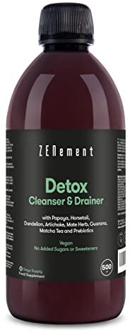 Detox mit Papaya, Schachtelhalm, Löwenzahn, Artischocke, Mate, Guarana, Matcha-Tee und Präbiotika – Verdauungswohlbefinden – Ohne Zuckerzusatz oder Süßstoffe – 500 ml - Zenement