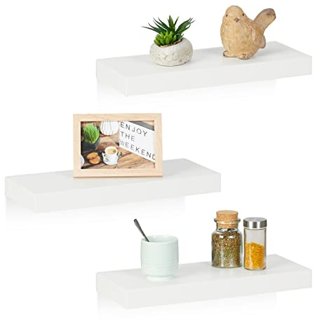 Relaxdays Estantes Pared Colgantes, Pack de 3, 38 x 15 cm, Baldas Flotantes, MDF, Diseño Moderno, Set Repisas, Blanco
