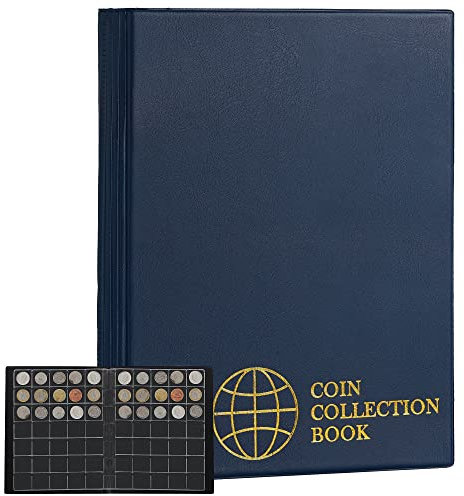 Álbumes de monedas de 420 bolsillos, 30 x 28 milímetros/ 1.2 x 1.1 pulgadas, cuadrícula, azul, 10 páginas, soporte para colección de monedas, Azul de Prusia CS0242BL