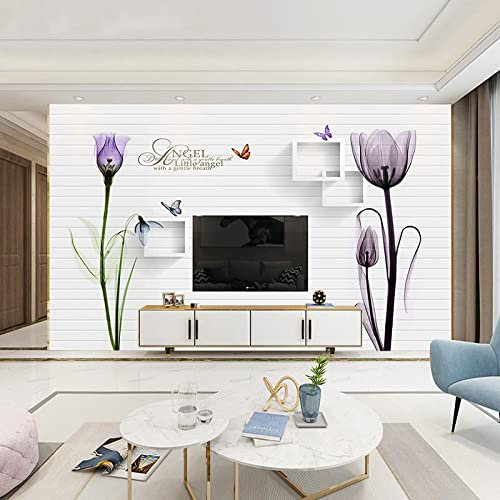 Fototapete 3D Lila Blumen 300 cm B x210 cm H Vlies Tapeten Wandtapete XXL Moderne Wanddeko Wohnzimmer Schlafzimmer Büro Flur