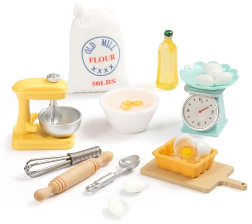 Miniatur Wichtel Zubehör,Möbel für Minipuppen,Miniatur Backset 17 Stück,Puppenhaus Zubehör,Ausstattung für Minipuppenhäuser,Mehlsack,Nudelholz Set-Maßstab 1/12