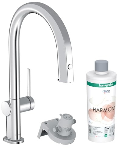 hansgrohe Aqittura M91 FilterSystem - Küchenarmatur mit Wasserfilter, inkl. Schlauchbox (sBox) und Filter-Kartusche Harmony, 3 Wege Wasserhahn Küche 210mm, Brause ausziehbar, schwenkbar, Chrom