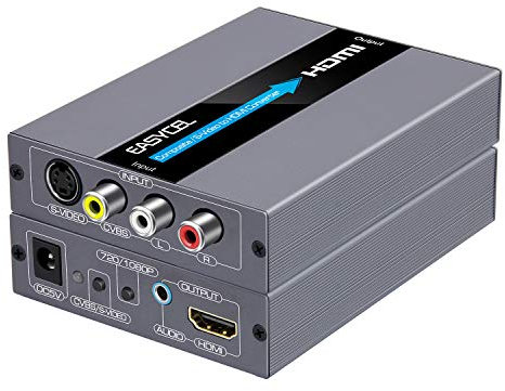 EASYCEL Convertidor RCA/S-Video a HDMI, AV Compuesto + R/L Audio, Interruptor de Salida 720P/1080P (Aluminio)