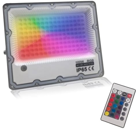 MAKA Faro LED RGB da Esterno con Telecomando 220V 15 Colori Regolazione Luminosità e 4 Modalità [Flash, Strobo, Dissolvenza, Sfumatura] Impermeabile IP65 IK10 Alluminio Pressofuso, Grigio (100)