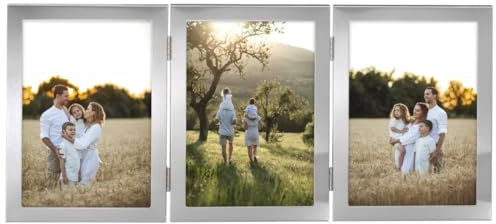 Hama Bilderrahmen 10x15 (3er Bilderrahmen, Bilderrahmen mehrere Bilder, Fotorahmen, Portraitrahmen, Hochformat, Querformat, zum Hängen, zum Hinstellen, Samt, 3x Bildformat 10 x 15 cm) silber