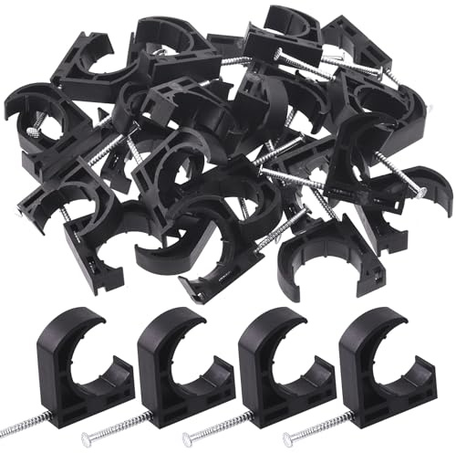 Swpeet 50 ganci a J di colore nero con kit assortito di chiodi, morsetti a J piccoli in plastica, morsetti a mezzo morsetto, puntine per cavi Pex ganci ideali per tubi PEX da 2,5 cm