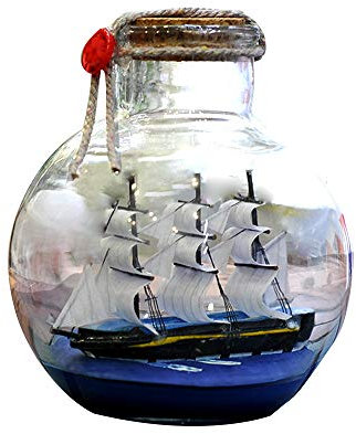 MOTUZP Model Ship in a Bottle Kit, Drift Bottle Dec Nautical Home Decorations Gifts Crafts(10 * 11.5cm) Boat in Wishing Bottle Glass Cork Bottles, H