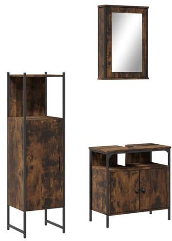 vidaXL Badrumsmöbler set 3 delar rökfärgad ek konstruerat trä, möbelset för badrum, badrumsmöbel, badrumsskåp, möbelset badrum, badrumsmöbler