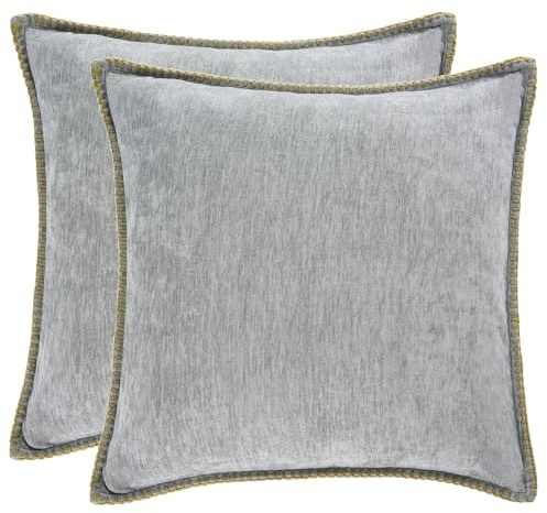 2er Set Kissen-Bezug mit Füllung, Farmhouse Sofakissen Couchkissen Dekokissen Zierkissen Kopfkissen Kuschelkissen, mit verstecktem Reisverschluss, weich & angenehm, Doppelpack (Grau 60 x 60cm)