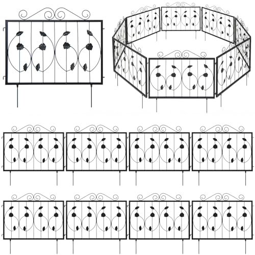 GiantexUK Decorative Garden Fence, 8 Pack 60 x 464cm Rustproof Galvanized Metal Wire Fencing Panels, Outdoor Folding Landscape Animal Barrier Flower Bed Border Picket Section Edging