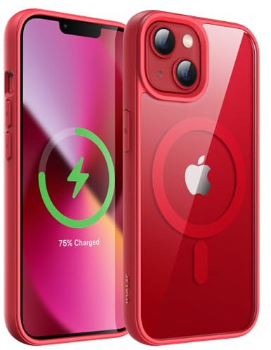JETech Magnetische Hülle für iPhone 13 mini, Rot | Kompatibel mit MagSafe, Einfarbig Matte TPU Rahmen, Transparente Rückseite, Stoßschutzrahmen
