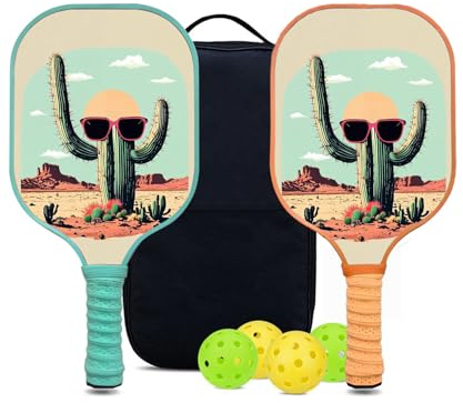 KUAVETO Ensemble de raquettes de pickleball, tout le plaisir que vous pouvez avoir avec le noyau en polymère nid d'abeille Cactus-BM38 – Comprend 2 pagaies, 4 balles et un sac de transport