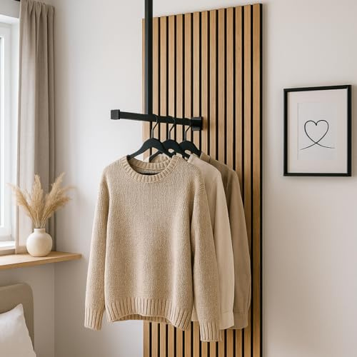 LIO HOME® Kleiderstange Schwarz Metall | Moderne hängende Wand- & Deckengarderobe | (H: 60-90 cm, B: 50-65 cm) | 100 kg Tragkraft | Platzsparendes Industrial Design | Inkl. Montagezubehör