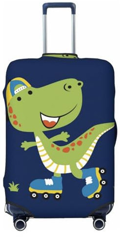 Copertura protettiva per valigia, motivo: dinosauro che gioca a pattini a rotelle, antigraffio, per bagagli, nero, Medium