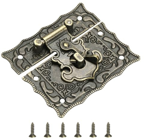 QUARKZMAN Cierre de Pestillo de Cerrojo Hasp 56 x 66 mm | Cierre de Cerrojo Retro de Aleación de Zinc con Tornillos para Caja de Joyería, Maleta, Decorativo, Bronce