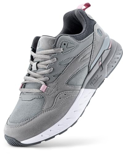FitVille Chaussures de Marche Femme Extra Larges Baskets Mode Confort Sneakers pour Pieds Larges et Plats Gris 38 EU Large
