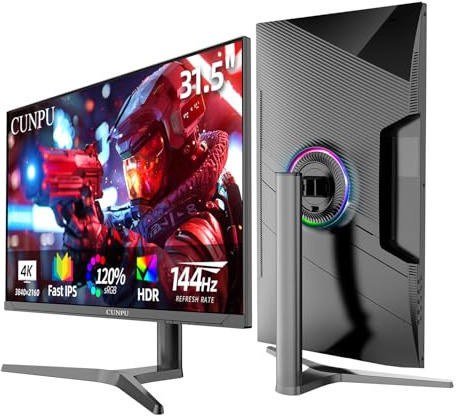 CUNPU 32 inch 4K 144Hz Gaming Monitor, UHD Fast IPS Panel, GTG 1ms, 120% sRGB, Freesync and G-Sync, DisplayPort, HDMI 2.1, Built-in Dual Speakers, Supports PS5 120Hz VRR