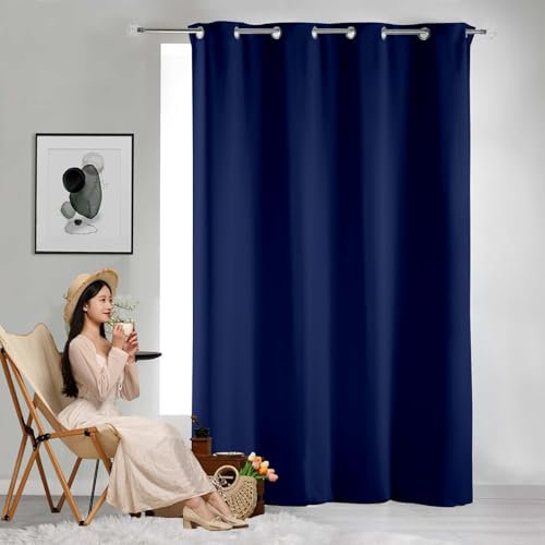 GAIFNAG Verdunkelung Fenstervorhang Gardinen Vorhänge 80 x 220 cm Wärmeisolierend, Vielen Farben Und Ausführungen Türvorhang Blickdicht, Lärmschutzvorhang für Hochzeit Fenster Wohnzimmer, Dunkelblau