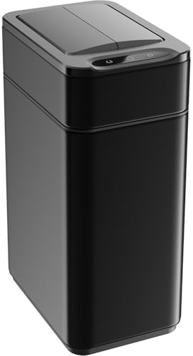 hOmeLabs 9L Sensor Bin – Automatic Bin with Retractable Butterfly Lid, Battery Operated, Matte Black, Space-Saving, Easy to Clean, Soft Close, Batteries Included