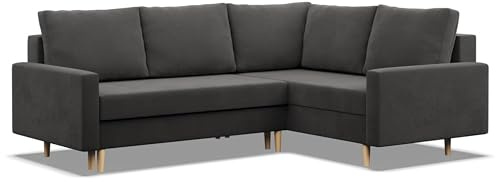 Mebligo - Ecksofa mit Schlaffunktion und Bettkasten Blank, Eckcouch mit Ottomane Rechts, Sofa L Form 226 x 175 x 92 cm, Couch mit Bonellfedern, Ecke Sofa Wohnzimmer, Schlafsofa - Grau