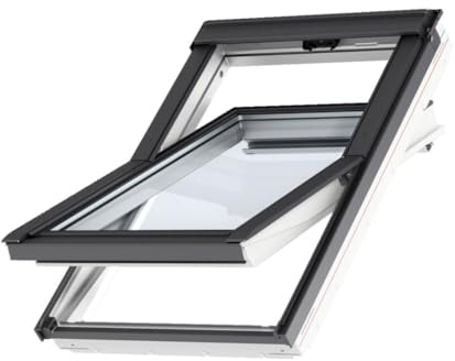 Dachfenster Set für VELUX | Schwingfenster aus Kunststoff CK04 (55 x 98 cm) mit 3-fach Verglasung und ThermoTechnology™ inkl. Eindeckrahmen für Dachziegel (1,5-12 cm)