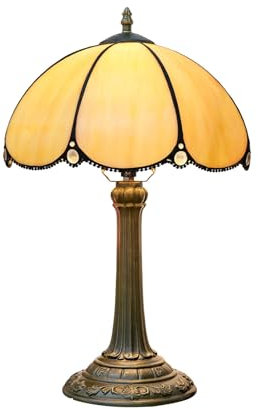 FUIBEJAE Tiffany Style Vintage Simple European Warm Color Table Lamp, 12 Stained Glass Bedside Lamp, E27, 19 Tall Vintage Night Light for Office Living Room Bedroom Study Room