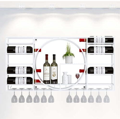 Wandmontiertes Weinregal mit hängendem Glashalter, Likörregal für Flaschen und Gläser, Mini-Barregale für Eck-Kaffee-Barschrank