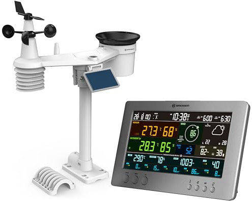 Bresser Smarte Tuya Profi-Wetterstation mit 7-in-1-Sensor, Luftqualitätsmonitor, Solar & App-Steuerung, 6-Tage-Vorhersage