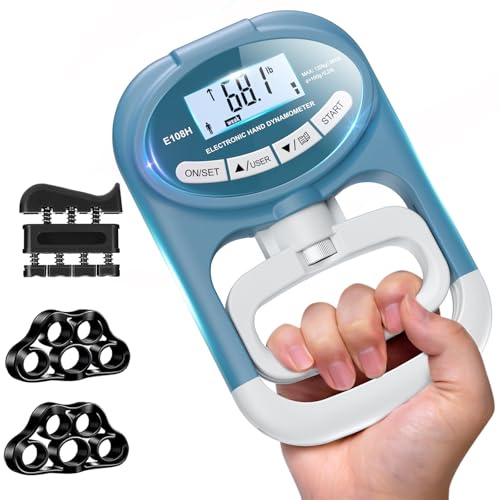 Dinamometro per la forza della presa, misuratore elettronico per potenziare la presa della mano, 120 kg, con accessorio per allenamento della forza della presa, per sport, casa, scuola, palestra