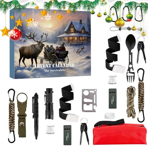 Survival Kit Adventskalender - 24 Tage Count Down Survival Tools Adventskalender | Adventurous Spirit Emergencyy Gear Weihnachten Countdown Kalender | Urlaub Abenteuer Werkzeug für Outdoor
