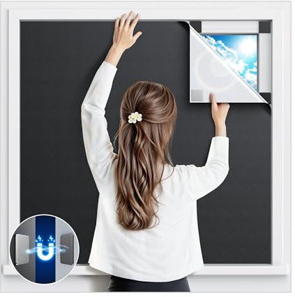 Magnetic Blackout Blind Stick On, 191 x 148 CM Temporary Blackout Curtains for Bedroom Easy Fit Window Blinds No Drilling, Black Out Window Film for Skylight Nursery, Travel, RV - Black