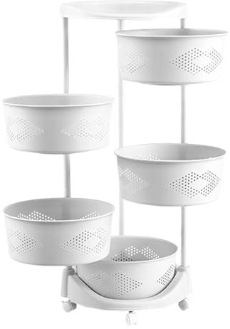 Girevole – Porta verdure – Cestino portafrutta | Organizzatore multiuso con ripiani e ruote multistrato girevole a 360 gradi per la dispensa in cucina