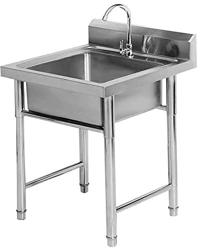 Stainless Steel Kitchen Sink Commercial 50/60cm Standing Kitchen Sink, Commercial Stainless Steel Sink Units Handmade Outdoor Indoor Utility Sink for Garage Catering Restaurant Camping