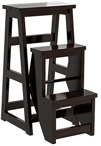 PLMNBQWE Escabeau, escabeau Multifonctionnel, Chaise d'échelle de bibliothèque, mobilier de bibliothèque, Tabouret Pliant, Chaise d'escabeau pour la Maison, Charge maximale 150 kg/Noir (Noir)