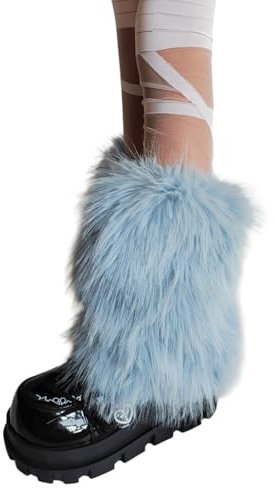 ZBIianxer Modische Pelzige Blaue Beinbezüge Für Winterwärme Und Damen Fuzzy Plüsch Beinstulpen Stiefelstulpen Socken