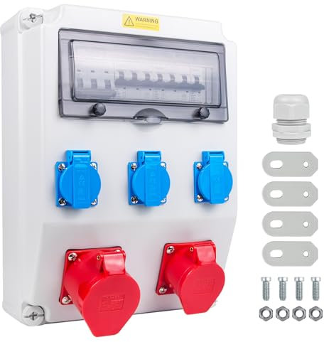 WSPIHO Construction Power Distributor 32A with Fi Switch Type A, 40A 30mA RCBO Wall Distributor with CEE Socket 32A, Waterproof Power Distributor for Distribution Box (16A 1P LS+16A 3P LS+32A 3P